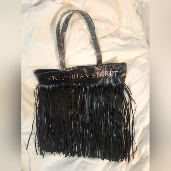 Victoria's Secret Handbags - Victoria's Secret Black Fringe Tote Bag